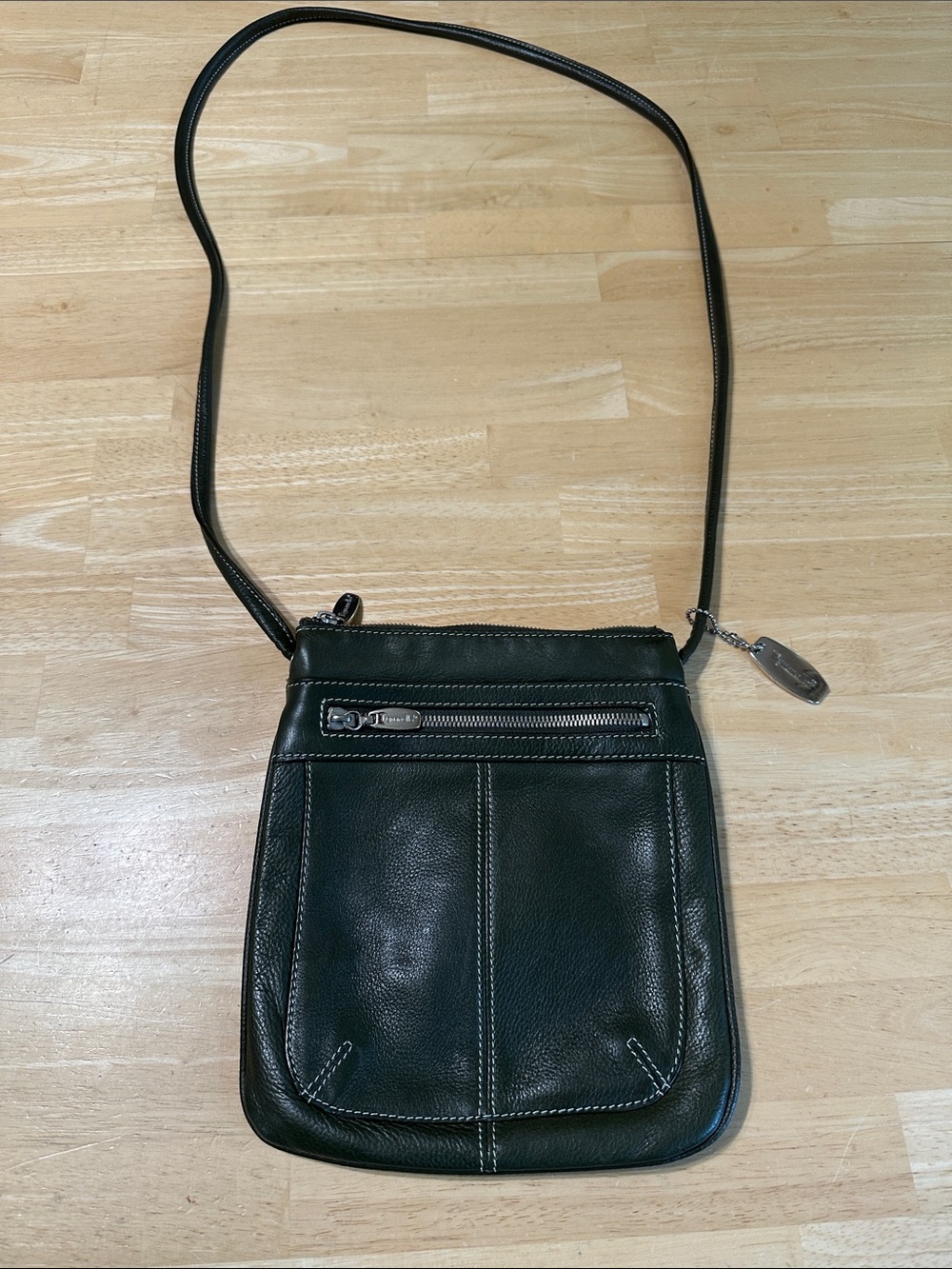 Tignanello Dark Green Leather Crossbody Purse